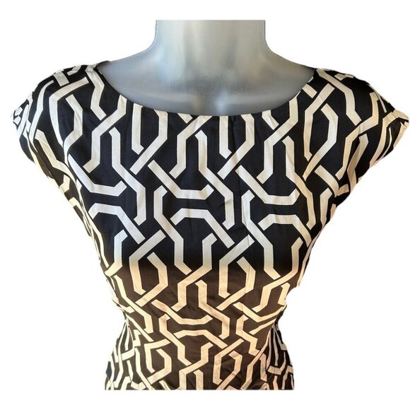 INC Silk Sheath Dress Black/White Cap Sleeve Midi Women's Size 4 Cocktail Dress - Picture 4 of 7